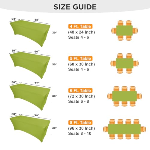 Image of SEPARO 2 Pack 4 Ft Green Table Cover Fitted Rectangular Tablecloth Stretchable Fabric Table Cloth 4 ft Wrinkle-Free for Party Tradeshows Banquet Weddings Cocktail
