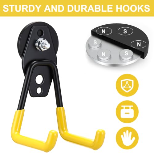 Image of Landhoow 6 Pcs Large Magnetic Hooks Heavy Duty Garage Magnet Hooks Strong Storage Utility Magnetic Hangers with Anti Slip Rubber Coating for Indoor and Outdoor Hanging (Yellow)