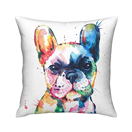 Varun Creative Multicolored French Bulldog Throw Pillow Covers Watercolor Puppy Animal Art Painting Square Pillowcases For Home Decor Sofa Car Bedroom Pillow Case 18X18Inch thumb #4