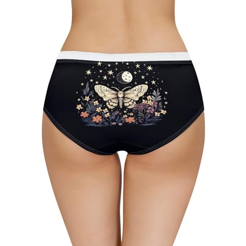 Coloranimal Women'S Gothic Starry Night Moon Butterfly Underwear Cottagecore Boho Hippy Flower Mid-Rise Stretch Hipster Panties For Women Breathable Underpants Soft Bikini Briefs M thumb #1