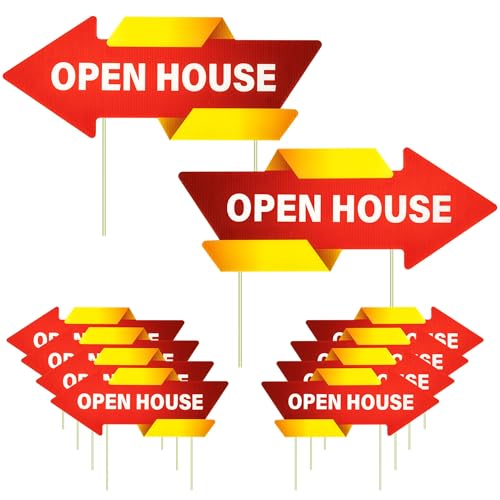 Lesnala 10 Pcs Double Sided Open House Signs with Stakes 16.9 X 6.5 Inch