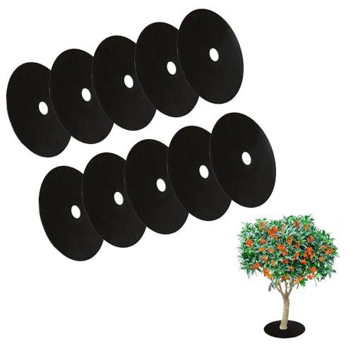 GardenPal 10-Pack 24.4inch Non-Woven Tree Ring, Weed Barrier Fabric, Degradable & Reusable Tree Mulch Ring for Landscaping Weed Control Root Protection, Tree Protector Mat, Reusable Tree Weed Barrier