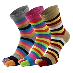 voofly Teensokken voor dames, katoen, vijf vingers, kleurrijke strepen, sport, hardloopsokken, 36-40, 3/6 paar