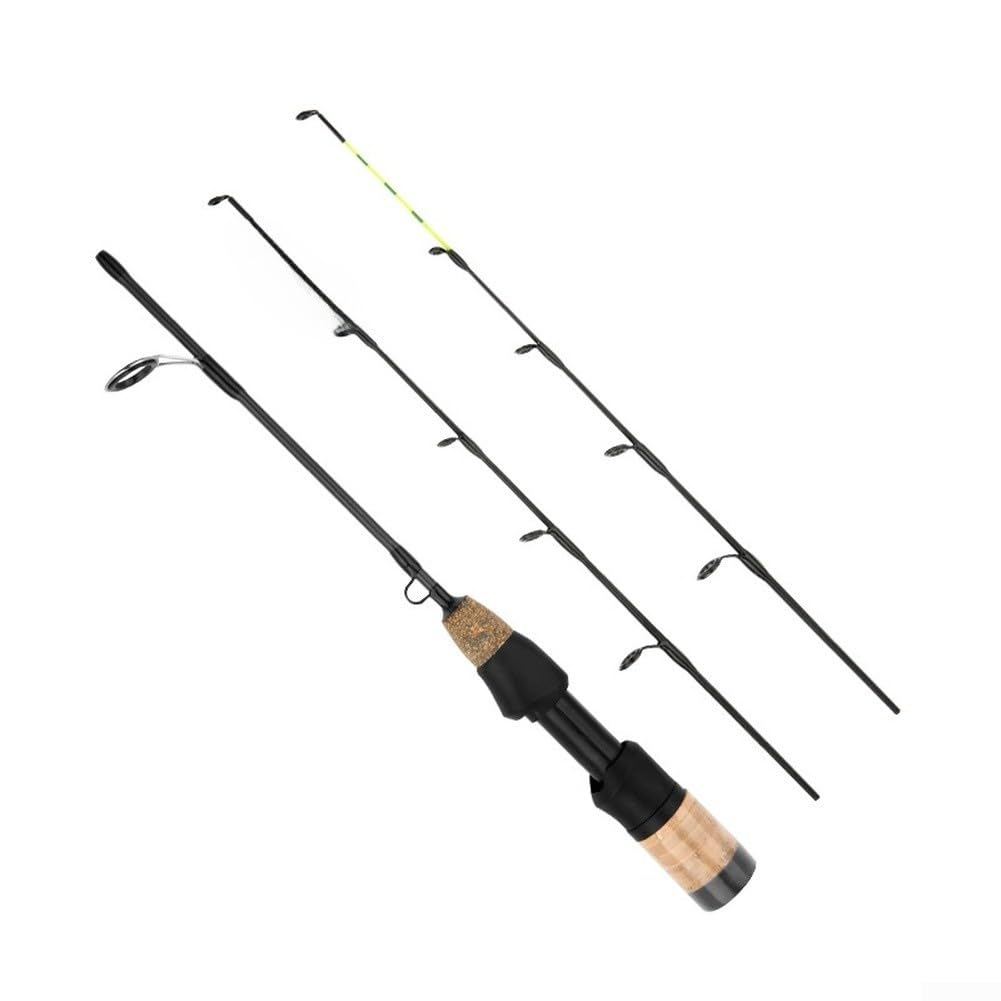 Caña de pescar telescópica de fibra de carbono de 60 cm para pesca en hielo con puntas dobles suaves y duras que proporcionan sensibilidad y rendimiento
