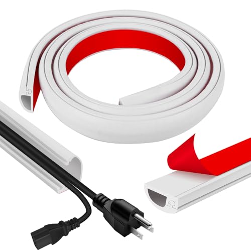 Image of Cord Wall Cover, 39in Self-Adhesive Wire Covers for Cords on Wall, Extension Cable Hider for Floor, Mounted Tv, Home and Office Cavity 0.63 inch Wx0.31 H (White)