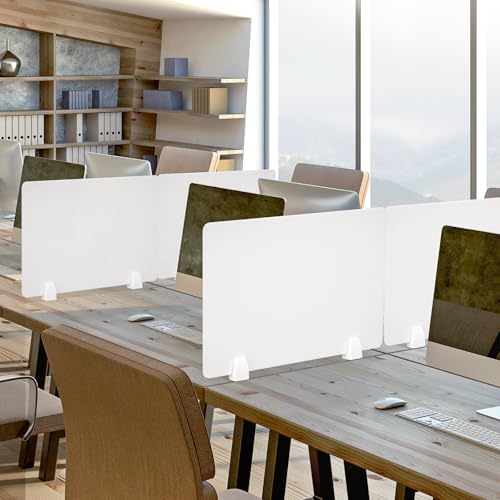 ISXACFF 4PCS White Desk Dividers 23.6“W X 16”H Acrylic Privacy Office Partitions Frosted Desk Panels Privacy Shields with Clamps for Office Call Center School Law Firm