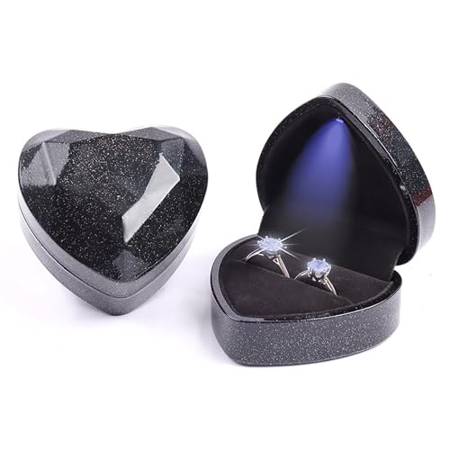 JYCMMFC Ring Box Heart Shaped LED Light Engagement Ring Boxes Jewelry Gift Box for Proposal Wedding Valentine's Day Anniversary Christmas Mothers Thanksgiving Gift (Starry Sky Black)