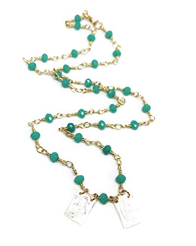 Leslie Boules Scapular Necklace For Women 18 Inches Length Green Crystal Bead Chain #TOP2