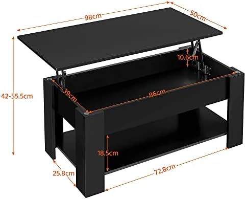 Yaheetech Coffee Table, Lift Top Coffee Table with Storage Compartment & Shelf, Lift Up Coffee Table for Living Room, Wooden Coffee Table Tea Table with Lift Top, Black