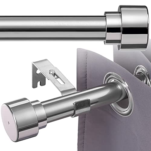 Silver Curtain Pole for Windows 71 to 122 cm, 2.5 cm Heavy Duty Curtain Rod Set with Adjustable Brackets Outdoor Single Window Rods