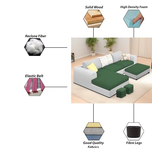 Image of Koza LHS 4 Seater L Shape Sofa Set with Center Table for Living Room (Green Grey Fabric) Premium Fabric Sofa