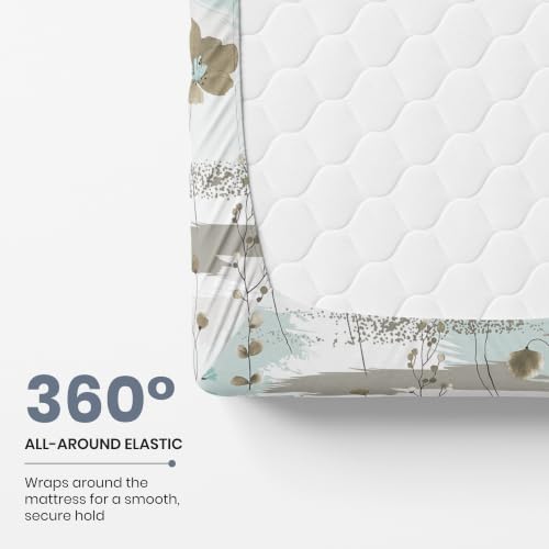Image of LORETO - A QUALITY LINEN BRAND 210 TC 100% Pure Cotton Double /Queen Fitted Bedsheet with 2 Pillow Covers for 78 x 60 Inch Mattress, All-Around Elastic, 8 Inch Deep Pocket, Light Green & Beige