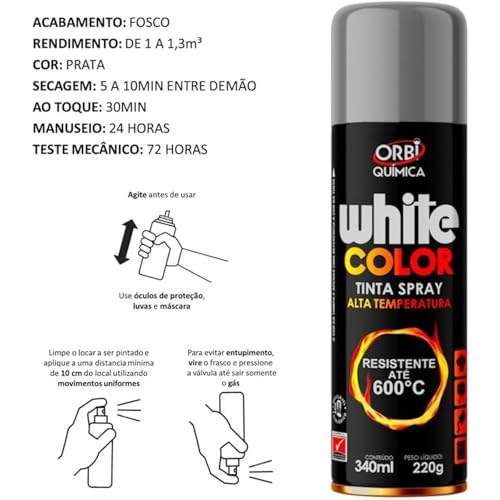 Tinta Spray De Alta Temperatura Prata/Alumínio Para Pintura Roda Escapamento Motor Forno Fogão Churr