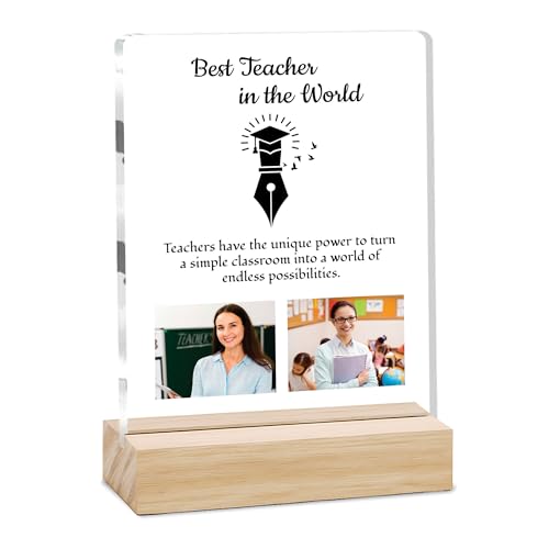 Image of Giftplease Best Teacher Plaque | Personalized Photo Frame with Wooden Stand | Appreciation Gift for Teachers | Teacher's Day Retirement Farewell Gift (Custom Photo & Text CTH 06