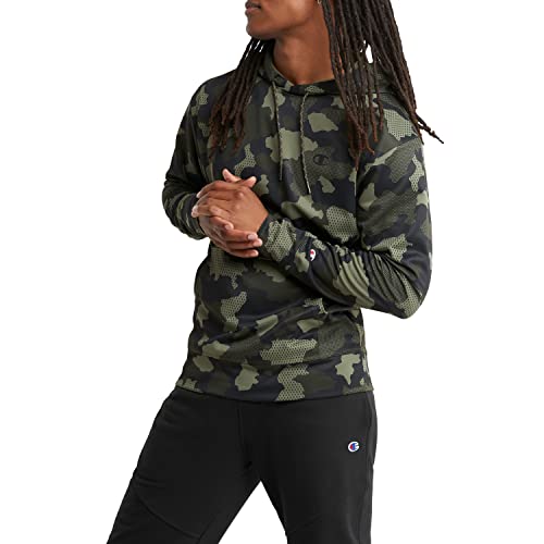 Champion, Game Day Moisture-Wicking Breathable Stretch Men's Hoodie, Mesh Camo Cargo Olive-586638, Large #TOP2