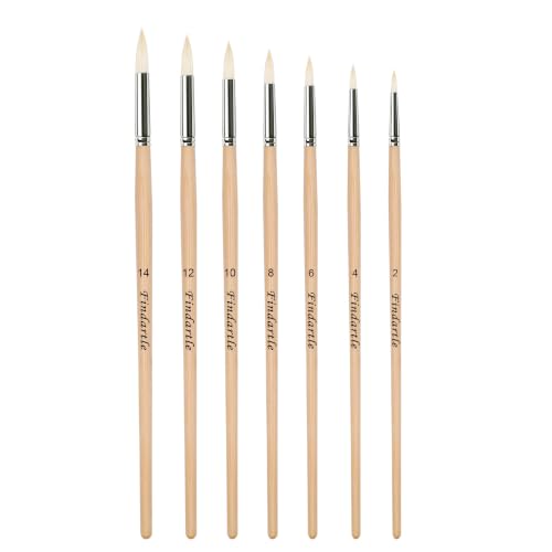 Image of Findartle Round Pointed Bristle Paint Brushes With Long Wood Handle