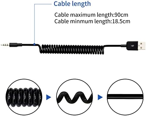 USB to 3.5mm Audio Jack Coiled Cable YACSEJAO 3.5mm Male AUX Audio Jack to USB 2.0 Male Charge Cable Adapter Cord for MP3 Player, Headphones