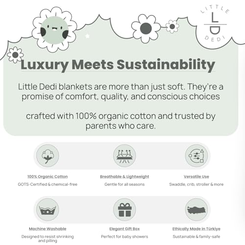 Image of 100% Organic Cotton GOTS Certified Baby Knitted Blanket with Gift Box - Soft Toddler, Crib, Stroller Blanket - Neutral Swaddle and Receiving Blanket for Newborns, 30 inchx40 inch, Green