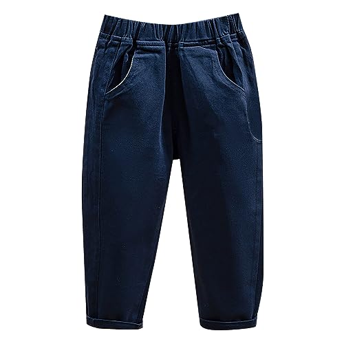 Baby Boys' Girls and Toddler Chino Pants Elastic Waist School Uniform Pants for Boys Solid Color Fall Casual Trousers