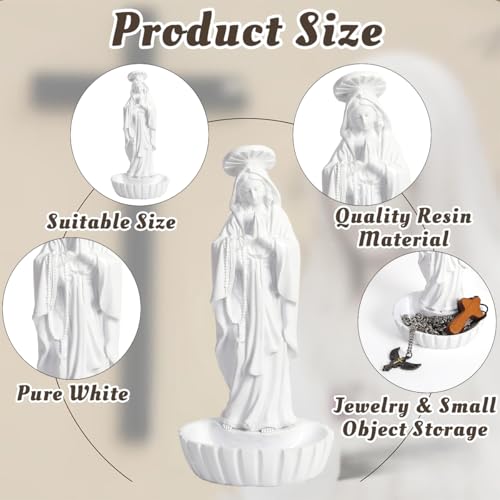 Estatua Virgen María Católica Blanca 25.9 cm Resina miniatura 4