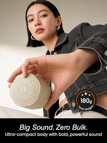 Image of HAMMER Drop Go Portable Indoor Bluetooth Speaker | 5W RMS Output | Bluetooth 6.0 | Up to 32H Playtime | Twin Pairing | Made in India | Type-C Fast Charging | Built-in Mic | TF Card, USB Support- Beige