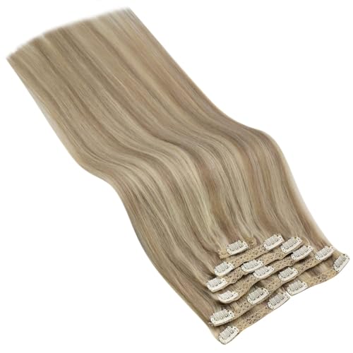 Sunny Hair CP_P16-22_18 Sunny Clip In Hair Extensions Blonde Clip In Extensions Real Human Hair Blonde Hair Clip Extensions Invisible Clip In Extensions Light Blonde Highlights Golden Blonde Hair Extensions 7Pcs 18Inch thumb #7