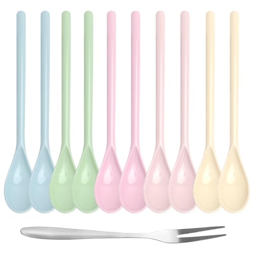 10 cucharas de plástico, cucharas de plástico coloridas, cuchara de café para helado, postres, pasteles, frutas y ensaladas.