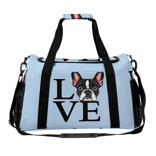 I Love Boston Terriers Gym Bag Travel Duffle Bags Shoulder Carry On Weekender Bag Hangbag for Women Men