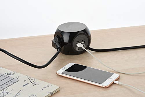 Mini Cube Multiprise Electraline 3 Prises et 4 USB avec Interrupteur et Câble 1,5m - 5