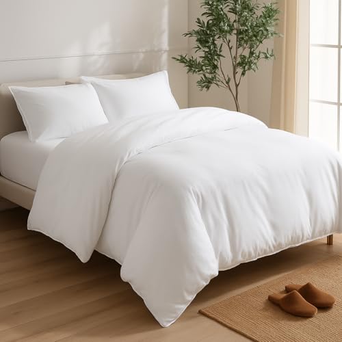 Image of Viewstar Premium Cotton Duvet Cover, King Size 91x101 Inches, 300 Thread Count, Ultra-Soft, Wrinkle-Free, Cotton-Quilt /Comforter Zipper Cover (White)