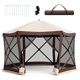 GOPLUS Carpa Plegable Gazebo para 8-10 Personas (355 x 300 x 230 cm,Marrón)