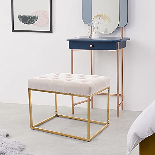Awqm Tufted Ottoman Bench,Velvet Upholstered Seat,Footrest Chair,Rectangle Vanity Stool With Golden Metal Frame,Perfect For Dressing Room,Living Room,Entryway Or Bedroom,Beige… #TOP2