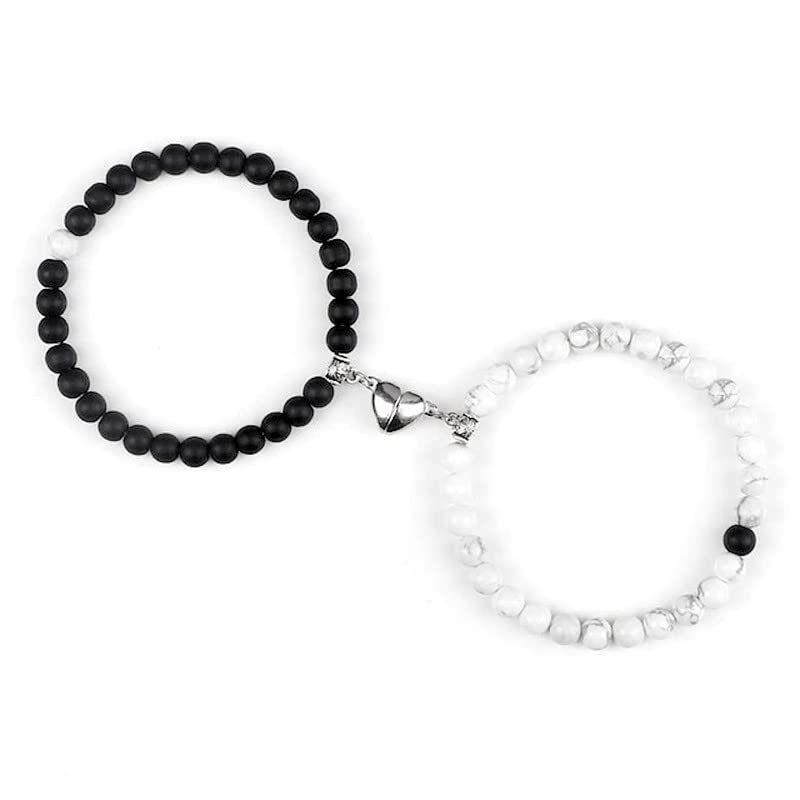 SALVE Womens Magnetic Heart Charm White & Black Elastic Stone Beads | Stylish Couple Love Gifts | Friendship Bracelet Combo | Set 2 (B0BSFR531D) Amazon Price History, Amazon Price Tracker
