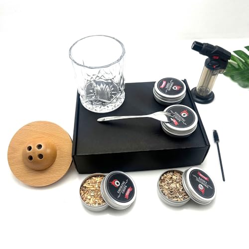 Drink Smoker Kit,Whiskey Smoker Kits with Torch 6 Flavors Wood Chips Bourbon Cocktail Old Fashioned Smoker Kit Gifts for Man, Father’s Day, Husband,