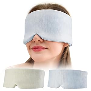 2 Pack Sleep Masks, Cooling Fabric Soothing Sleeping Mask for Side Sleeper, Large Size Adjustable Velcro Cool Eye Masks, No Gel, No Eye Cups, No Pressure (Khaki & Light Blue)