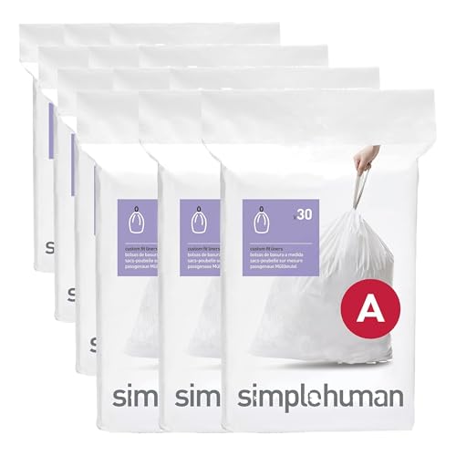 Image of simplehuman Code A,Dispenser Pack Custom Fit Liners,Drawstring Trash Bags,4.5 Liter / 1.2 Gallon,White,90 Count (Pack of 4)