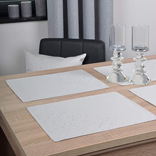 DECOOR - schmutzabweisendes Tischläufern, 30 x 40 cm, Grau, veredelt mit einem ästhetischen Rückseite auf 1 cm, verziert mit Kristallen, Gewebe 200 g/m², 100% Polyester, hergestellt in der EU Cover