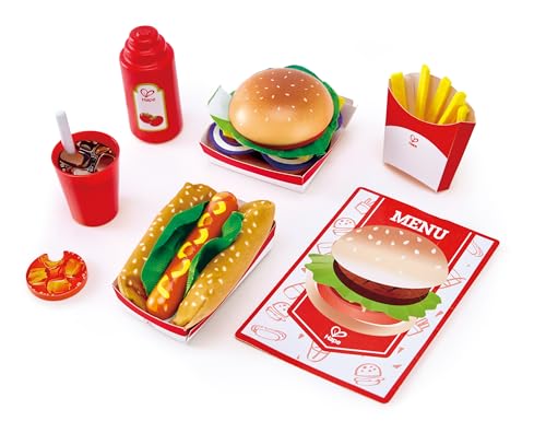 Hape Set de Fast-Food – Jeu d’Imitation avec Burger, Hot-Dog, Frites et Soda