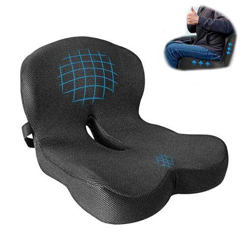 Image of Memory Foam Seat Cushion,Office Chair Cushion with Lumbar Support for Back Pressure Relief, Car Seat Cushion with Adjustable Strap,Sciatica Pad Cushions for Car,Truck, Desk,Gaming Chair