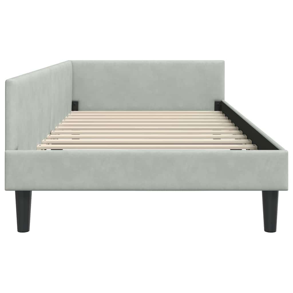 ACAGALA Tagesbett 100x200 cm, Bettgestell mit Kopfteil und Lattenrost, Eckbett in Stoff ohne Matratze, Jugendbett Einzelbett Gästebett Schlafsofa für Schlafzimmer Wohnzimmer, Hellgrau