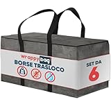 WRAPPYBAG Set di 6 Borse in Plastica Grandi – Borse XXL per Traslochi e Viaggi – Robusta, Spessa e Impermeabile con Manici Rinforzati – per Vestiti e Biancheria da Letto – 75 x 36 x 38 cm