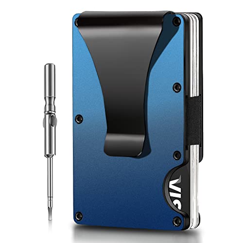 Vebel Credit Card Holder Metal Wallet| Minimalist Wallet| Wallets, Card Cases & Money Organisers| RFID Wallet | Slim Wallet| Wallets UK| RFID Card Holder Wallet| Mens Wallets, Aluminuim - Blue