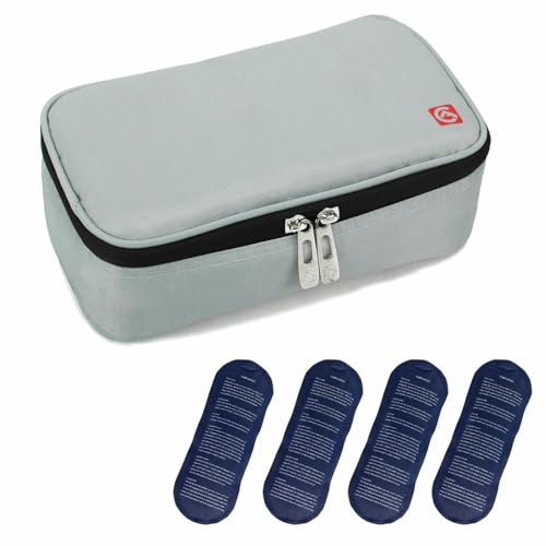 インスリンケース インスリンポーチ 保冷ポーチ - 旅行用 携帯便利 エピペン 目薬ケース対応 4個保冷剤付き 多層断熱構造 耐久性600Dオックスフォード素材 コンパクトサイズ - 24.5x14x8cm - ライトグレイ [並行輸入品]