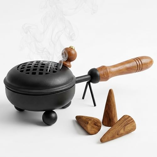 Quantazolo Dhoop Holder | Dhoop Dani with Wooden Handle | Loban Dhoop Dani | Sambrani Holder | Incense Burner | Metal Dhup Dani for Puja | Bakhoor, Oud & Dhuni Burner Stand for Home Temple