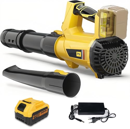 Soplador de Hojas Bateria, Soplador de Hojas con Bateria de 5,2Ah, 6 Velocidades, Indicador LED y Correa para el Hombro, Soplador de Aire Potente, 240 Km/h, para Limpieza de Nieve (con 1 Batería)