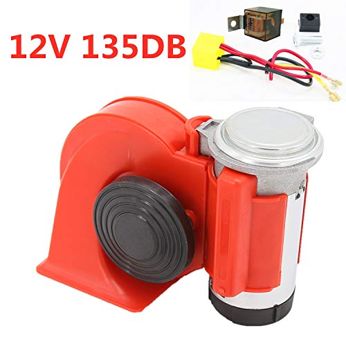 Viping Air Horn Car Horn 135DB truck horn Red Snail Electric Pump Sound Horn Chrome Aluminum Car Horn with Compressor car speaker Super Sound Horn for any 12V car Ship Motorcycle Truck SUV Bus ect