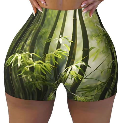 moso Bamboo Pattern Sports Shorts, high Elastic Slim Fitness Pants, Suitable for Yoga/Leisure/Daily wear