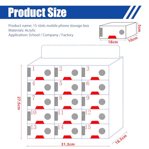 Handy-Aufbewahrung, Desktop-Handy-Aufbewahrungsschrank mit Ladeanschluss, Acryl Handy Schließfach Box mit Türschlössern Und Schlüsseln, Wandmontiert Handyschließfach Handyaufbewahrung (15 Slots)