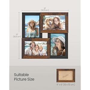 SONGMICS 4x6 Collage Picture Frames, Family Photo Collage Frame Set of 4 for Wall Decor, Glass Front, Wall Hanging or Tabletop, Ash Black and Rustic Brown SONGMICS 4×6 Collage Picture Frames Family Photo Collage Frame Set of 4 for Wall Decor Glass Front Wall Hanging or Tabletop Ash Black and Rustic Brown