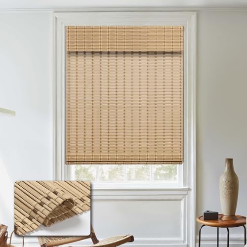 Cordless Bamboo Roman Shades Light Filtering, Natural, 26" W x 64" H